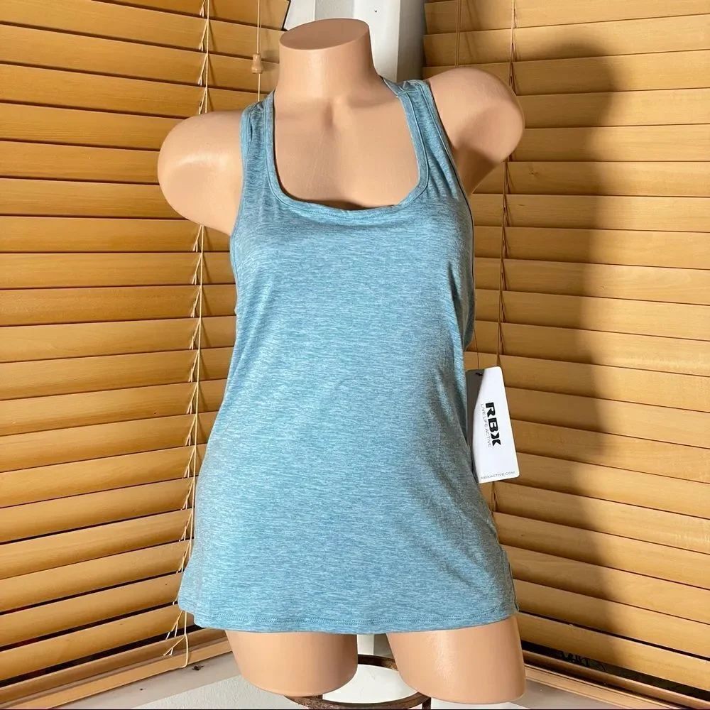 MWT RBX Active Sz. M Sleeveless Racer Back Marled Blue Teal Top